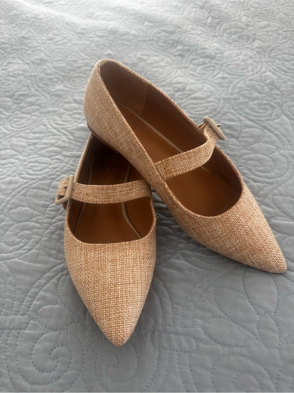 Women's Tan Pointed Mary Jane Flats - Lightweight Casual Style